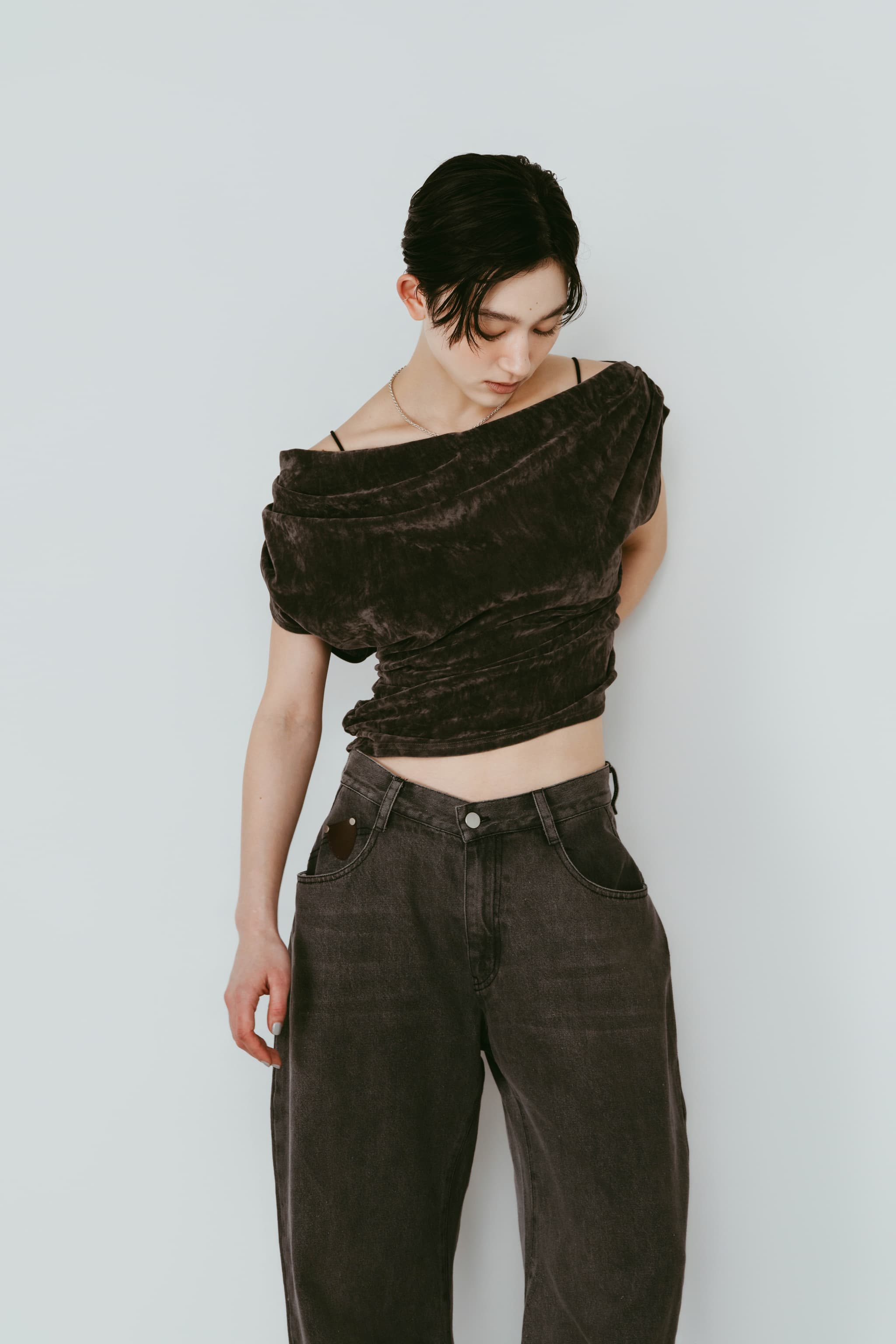 sheer velour top/gray