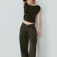 wide bell-bottom denim pants/gray