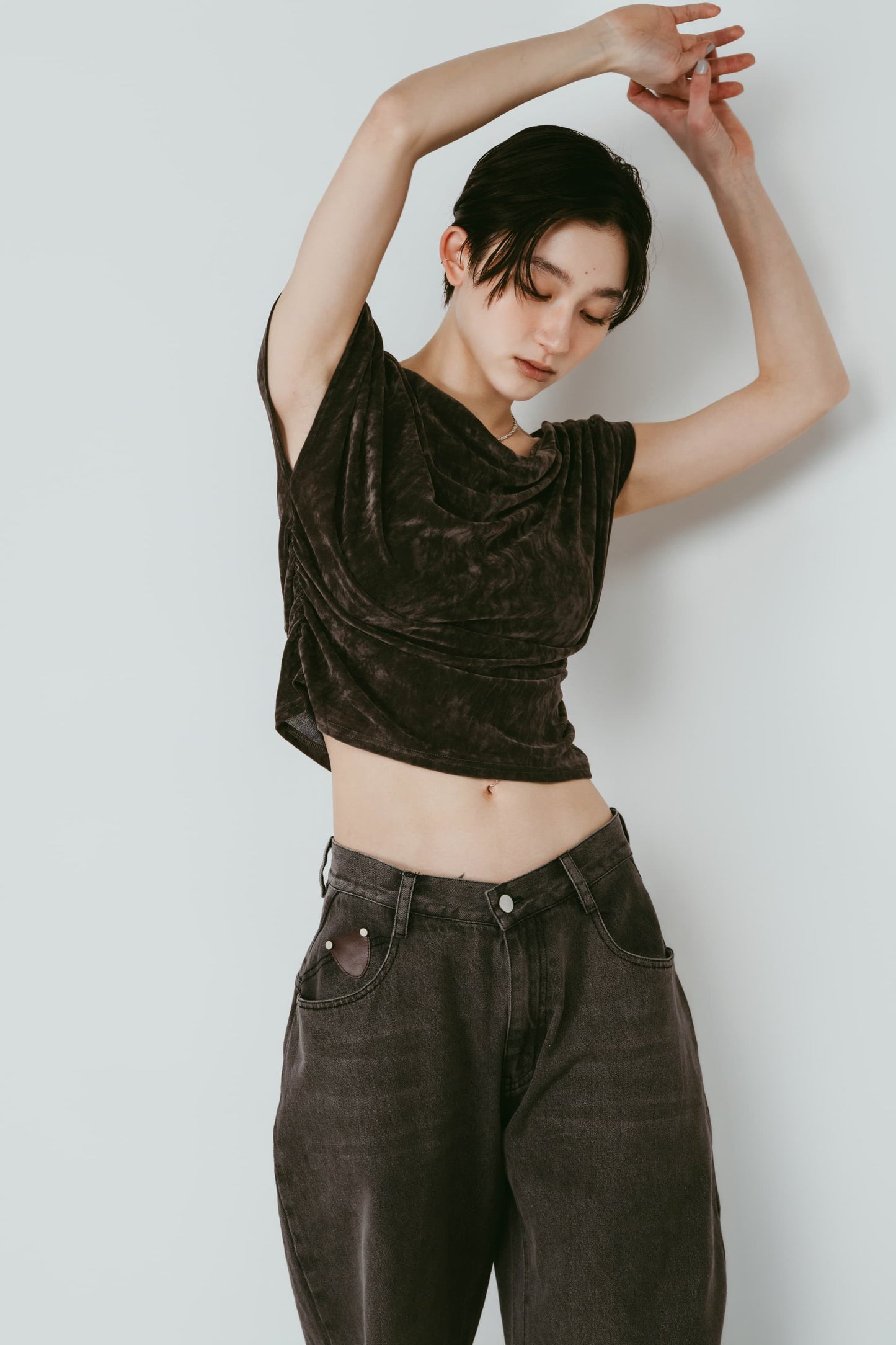 sheer velour top/gray