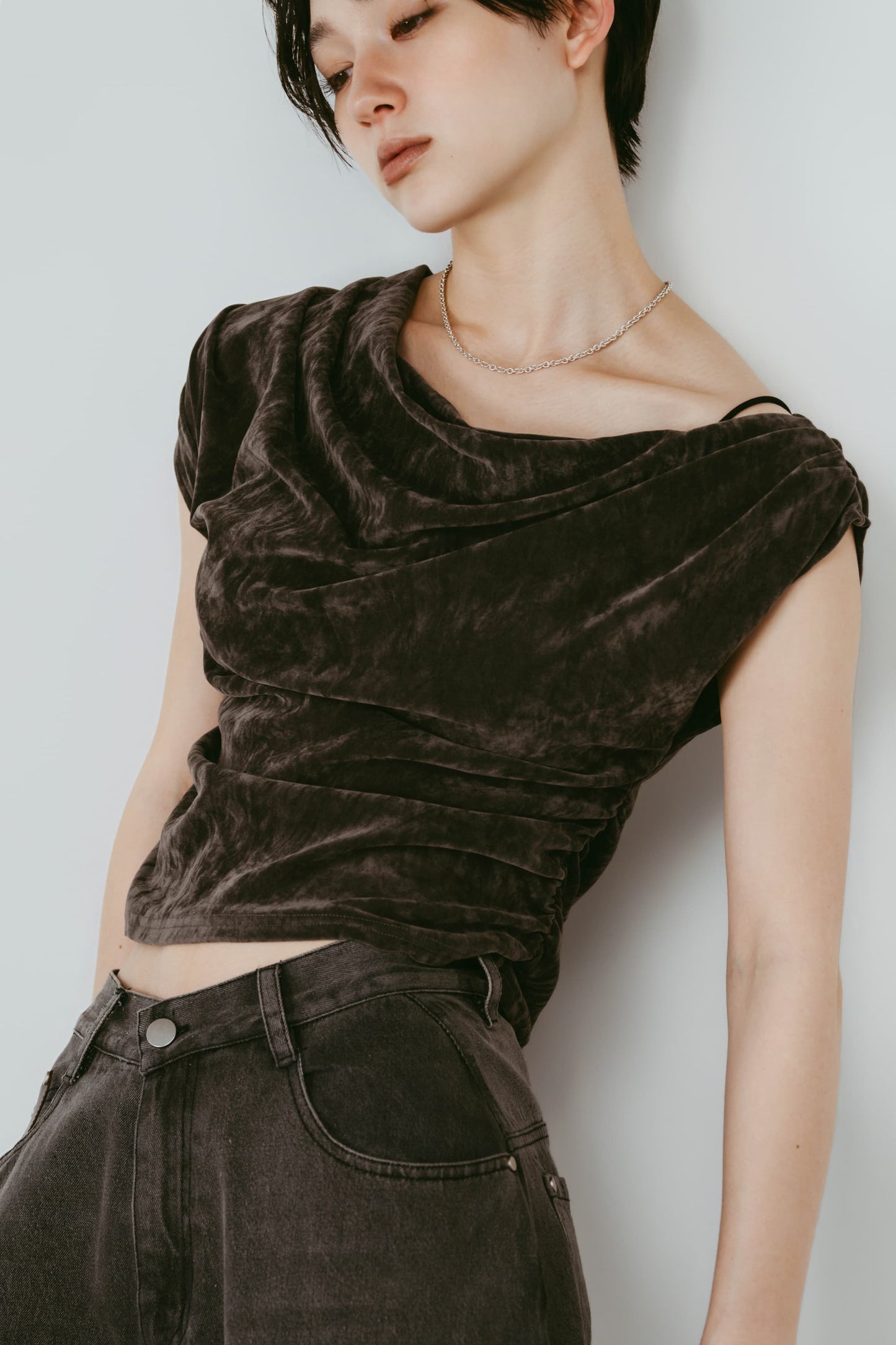 sheer velour top/gray