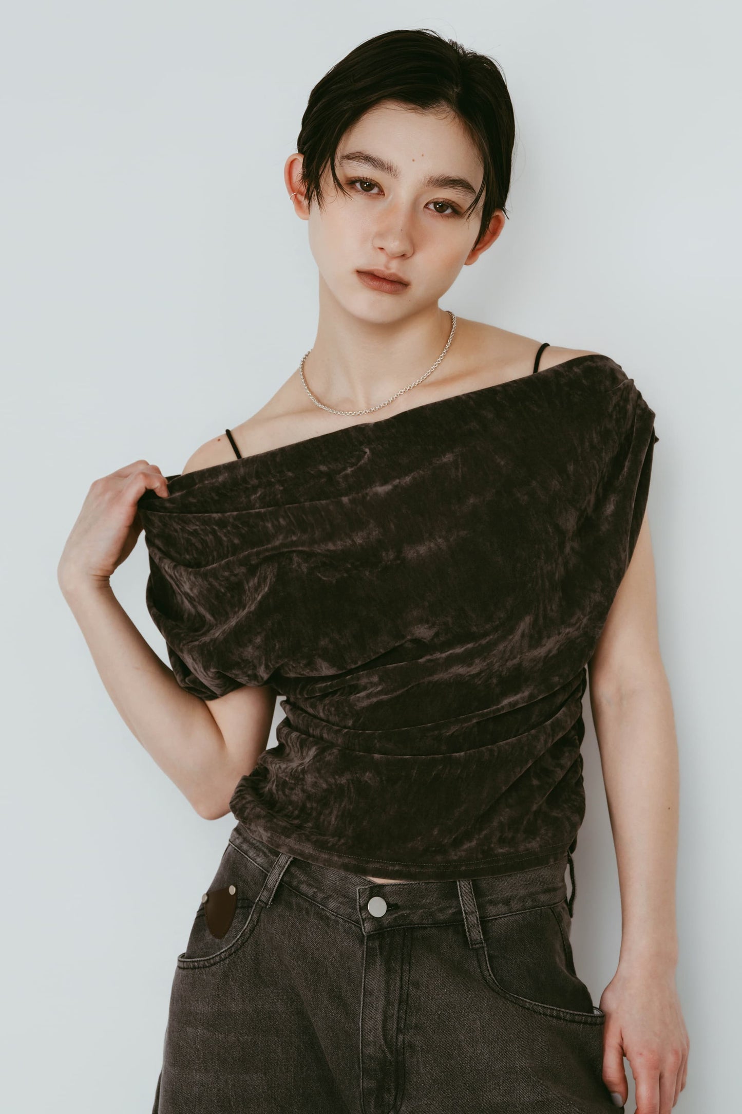 sheer velour top/gray