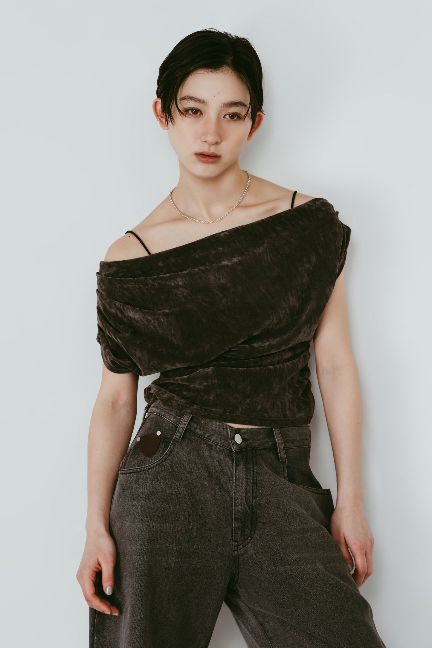 sheer velour top/gray