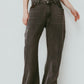 wide bell-bottom denim pants/gray
