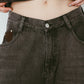 wide bell-bottom denim pants/gray