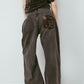 wide bell-bottom denim pants/gray