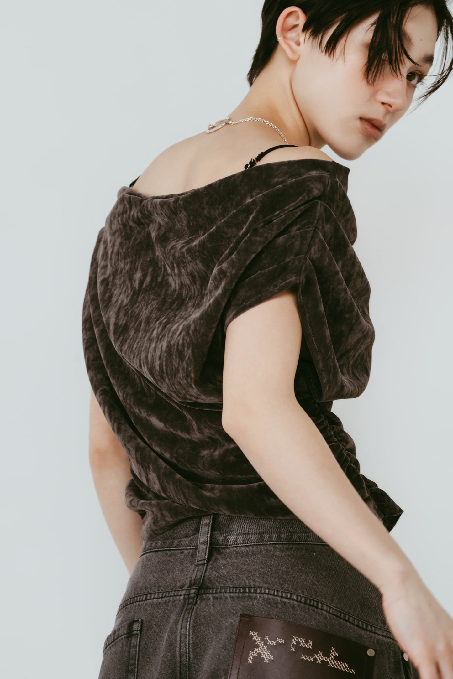 sheer velour top/gray