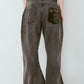wide bell-bottom denim pants/gray