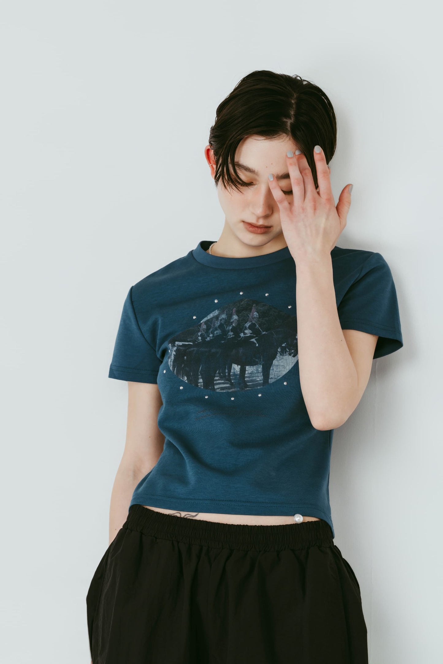 studded compact tee/blue