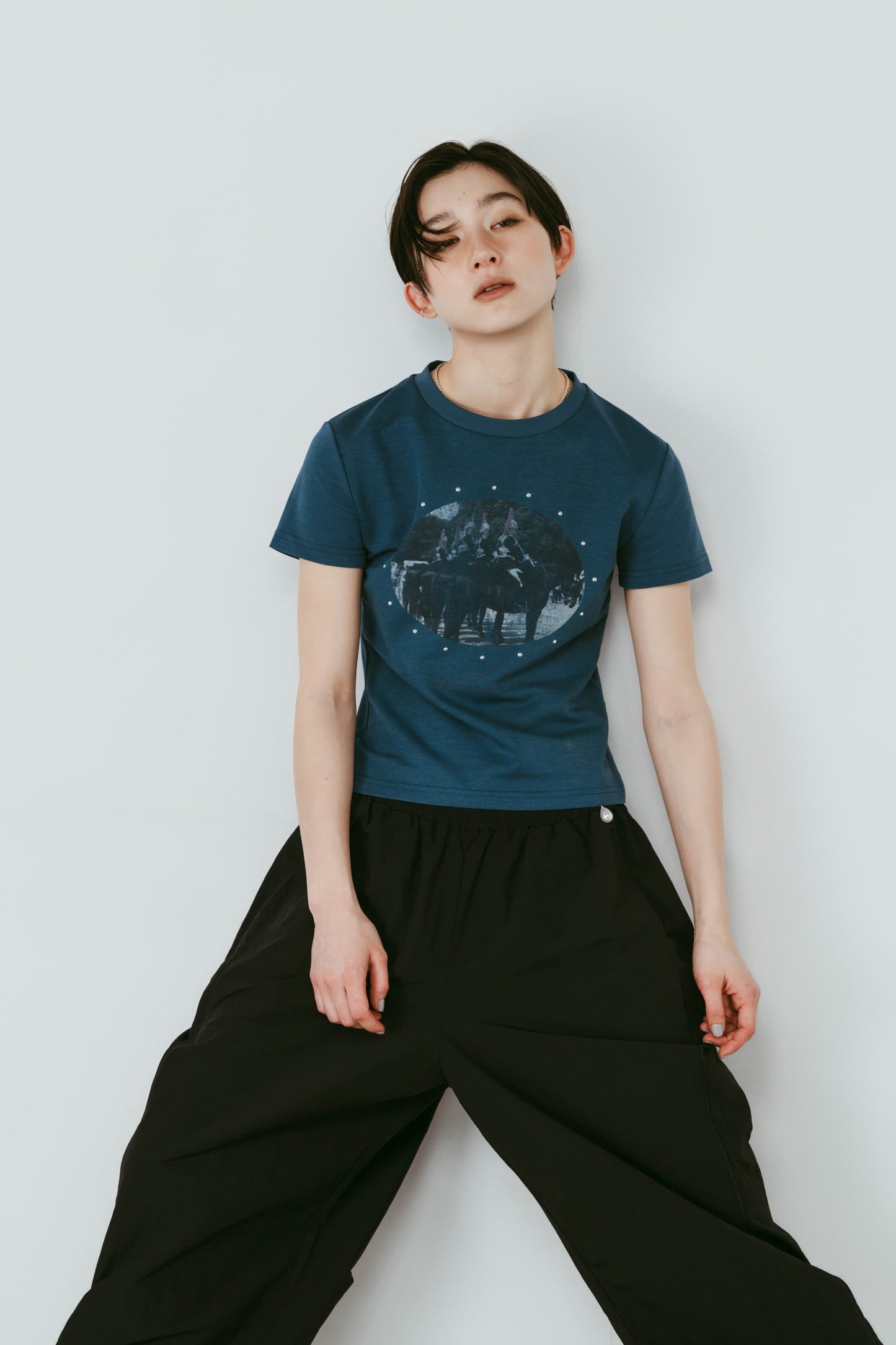 studded compact tee/blue