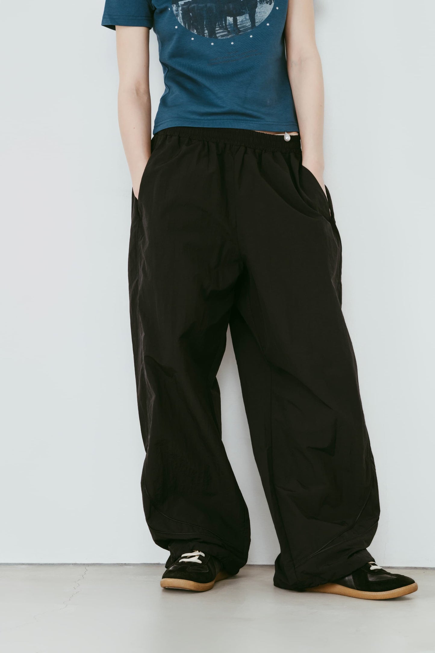 nylon easy pants(unisex)/black