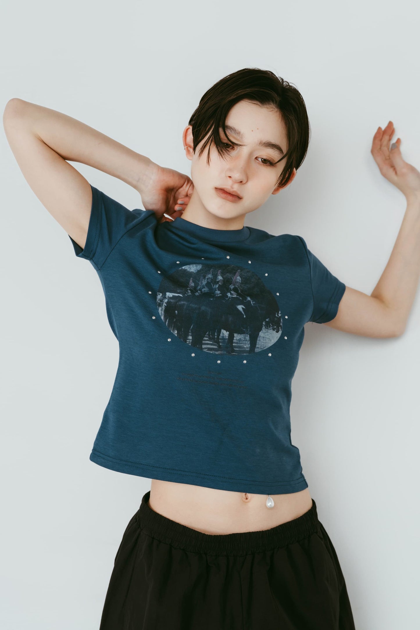 studded compact tee/blue