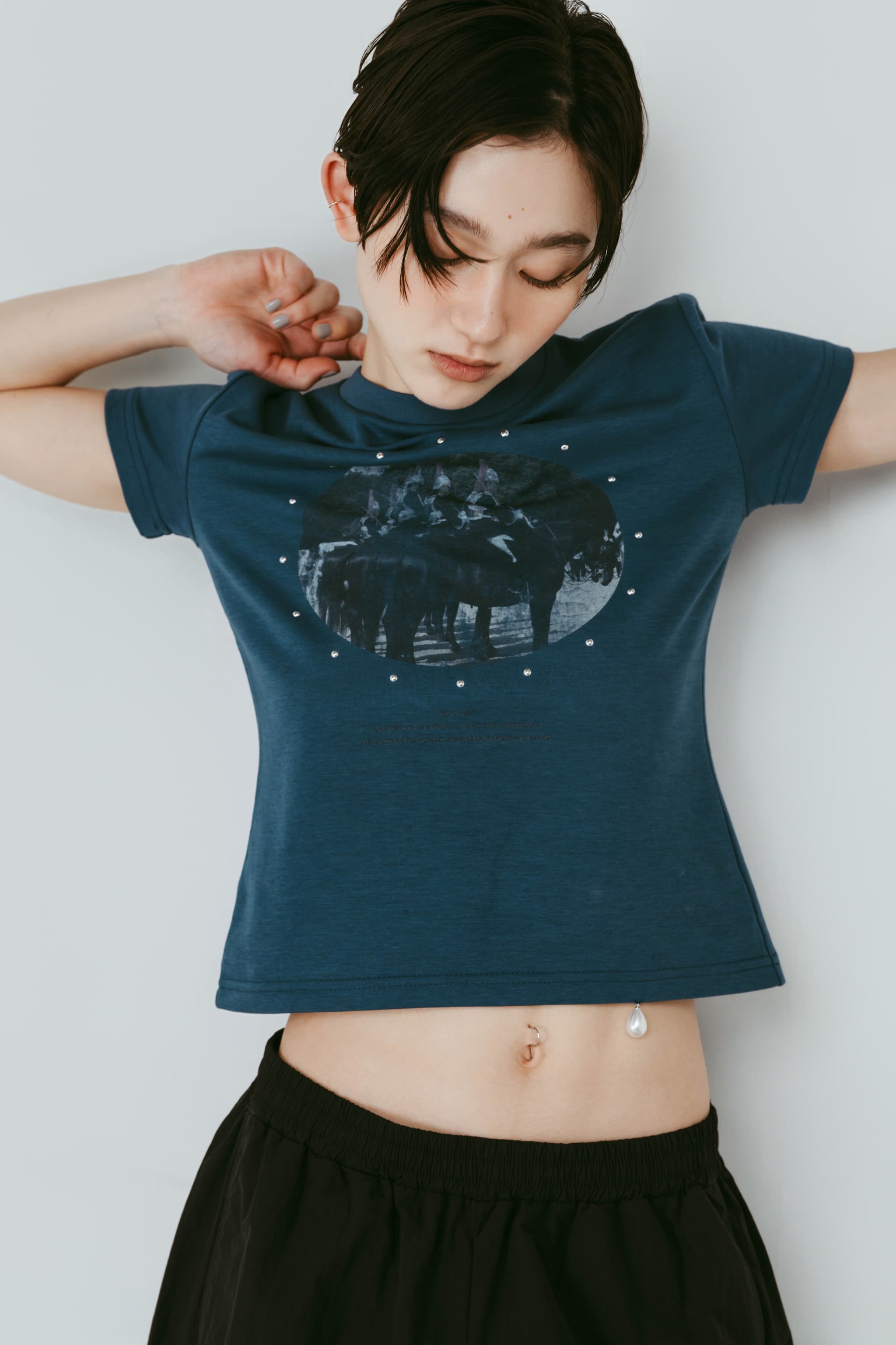 studded compact tee/blue