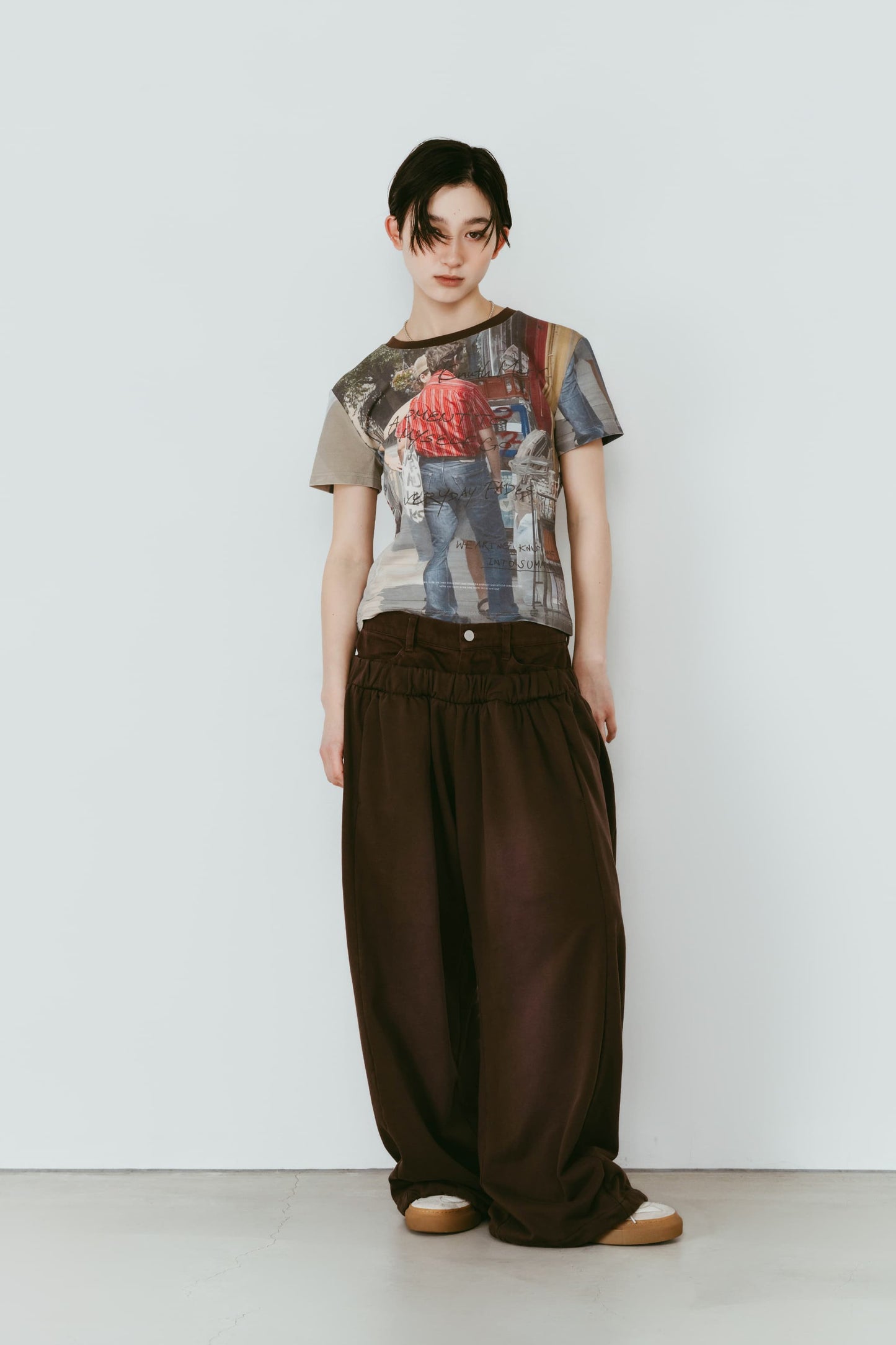 double-layer sweatpants(unisex)/brown