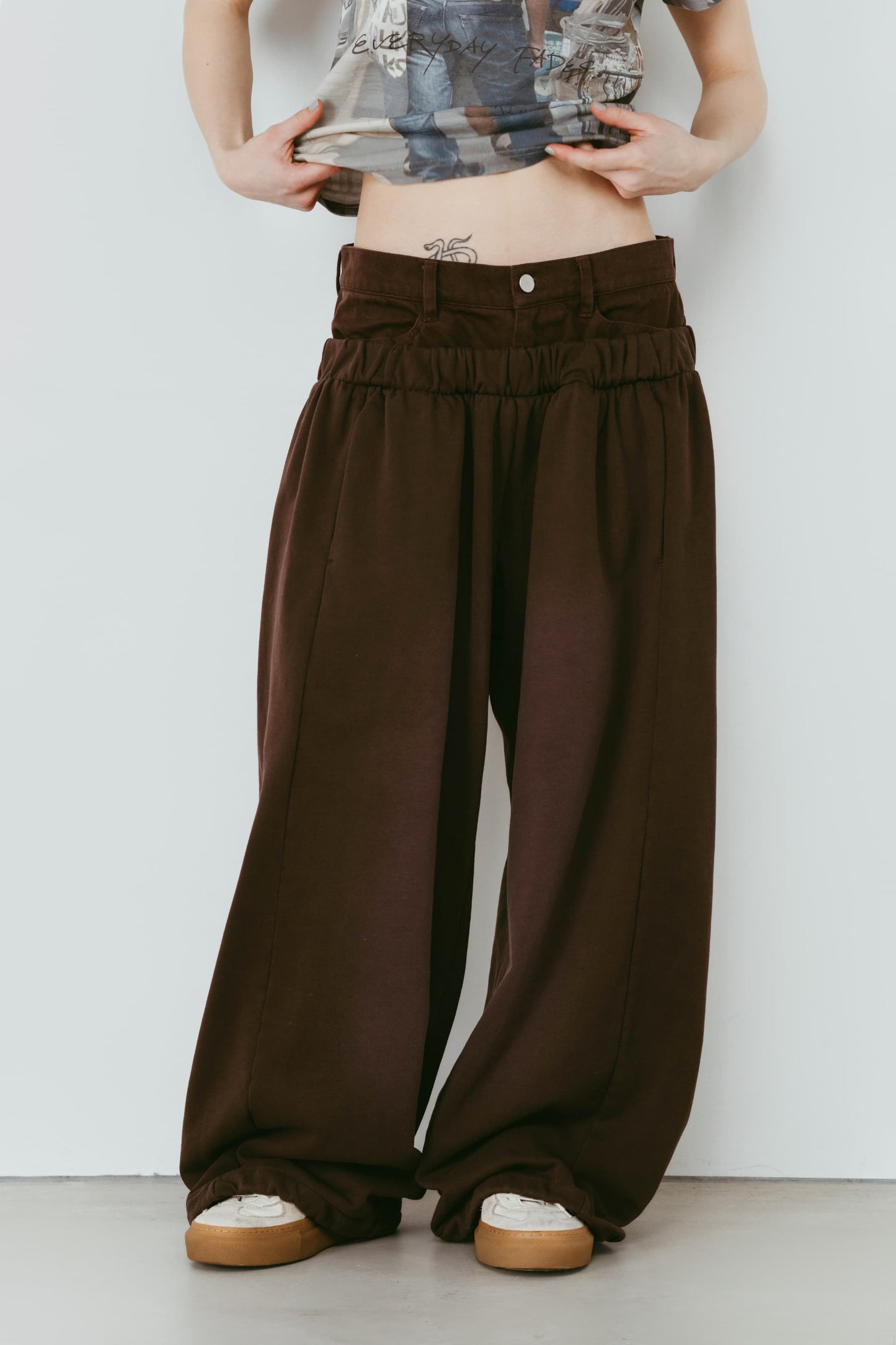 double-layer sweatpants(unisex)/brown