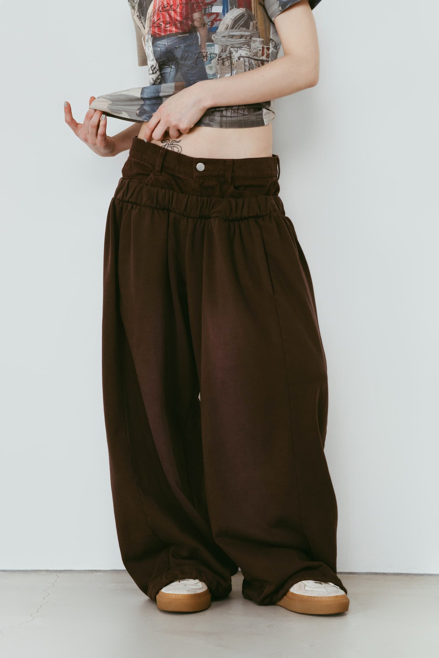 double-layer sweatpants(unisex)/brown