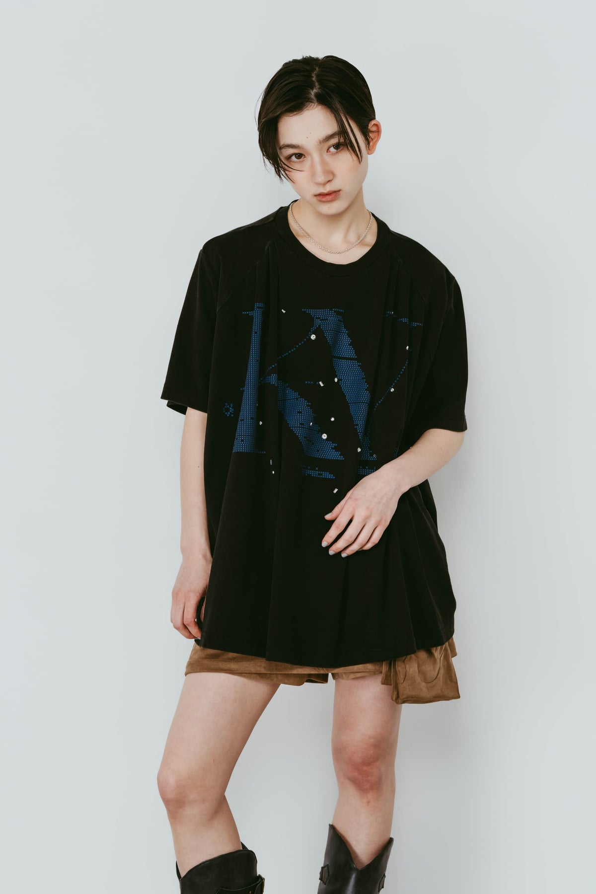 tuck detail oversized tee(unisex)/black