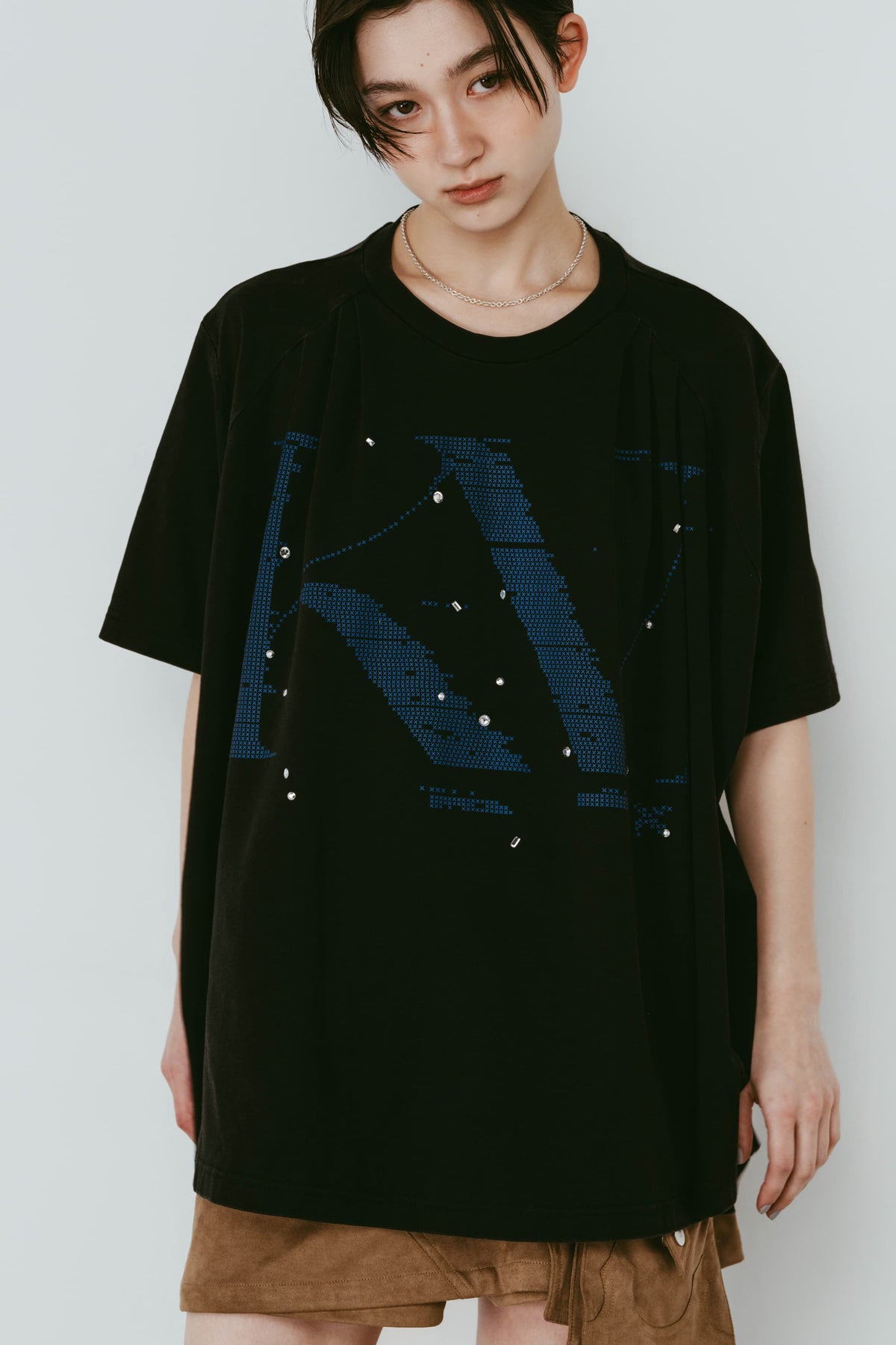tuck detail oversized tee(unisex)/black