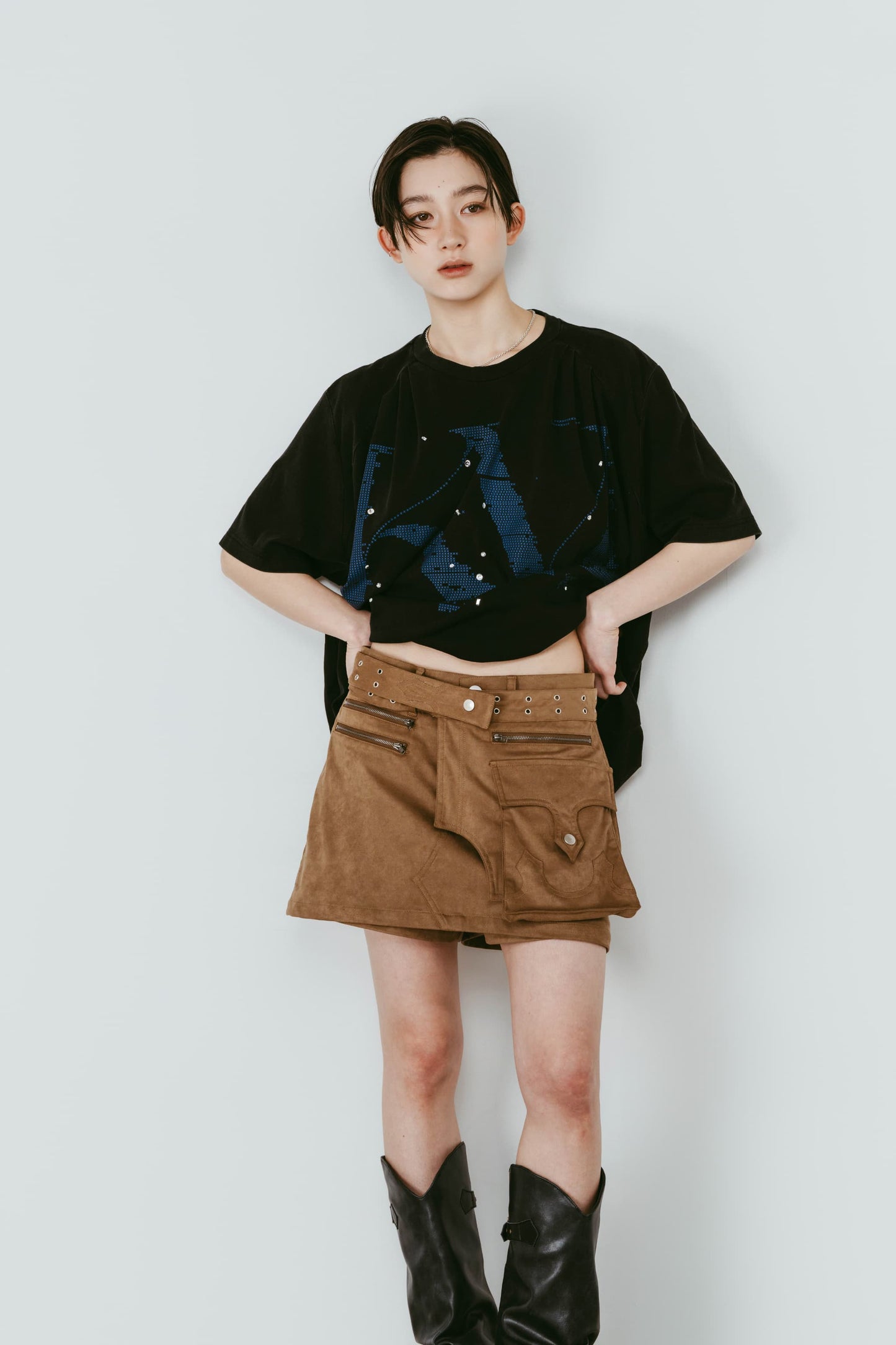layered suede skort/brown