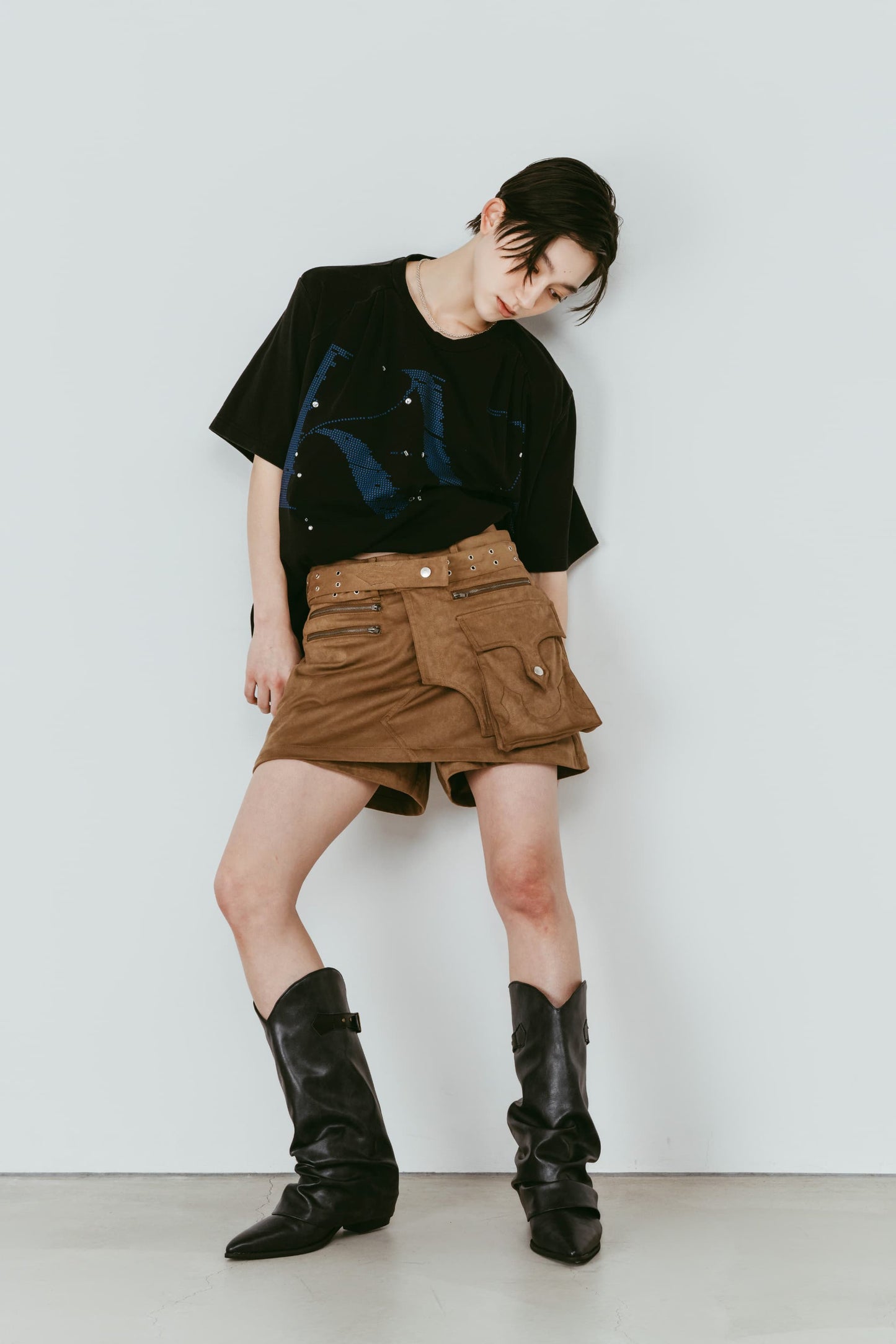 layered suede skort/brown