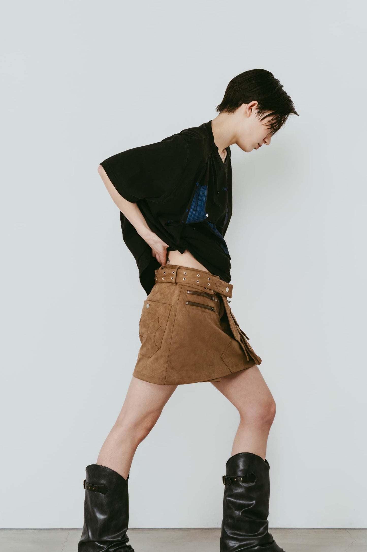 layered suede skort/brown