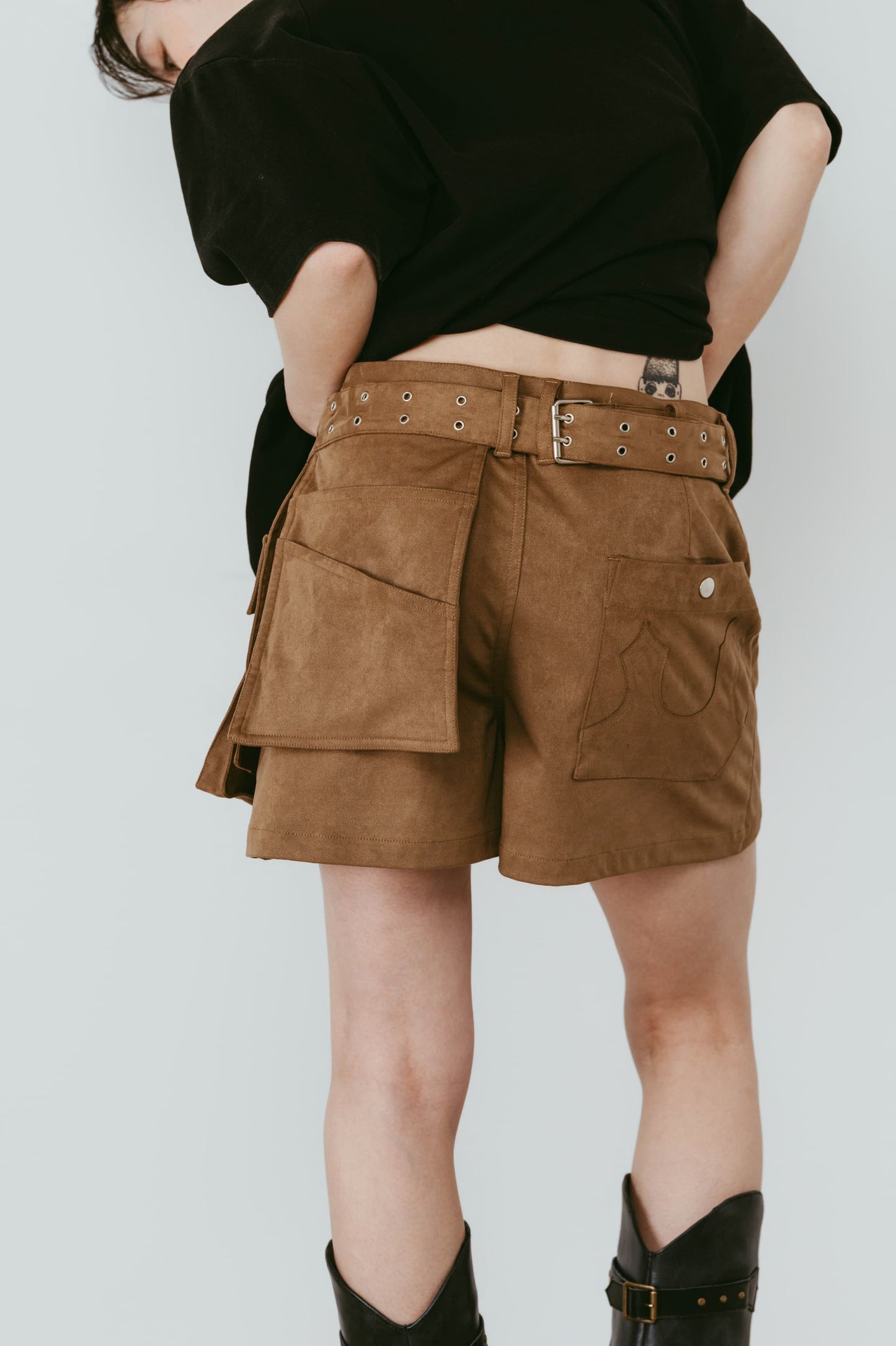 layered suede skort/brown