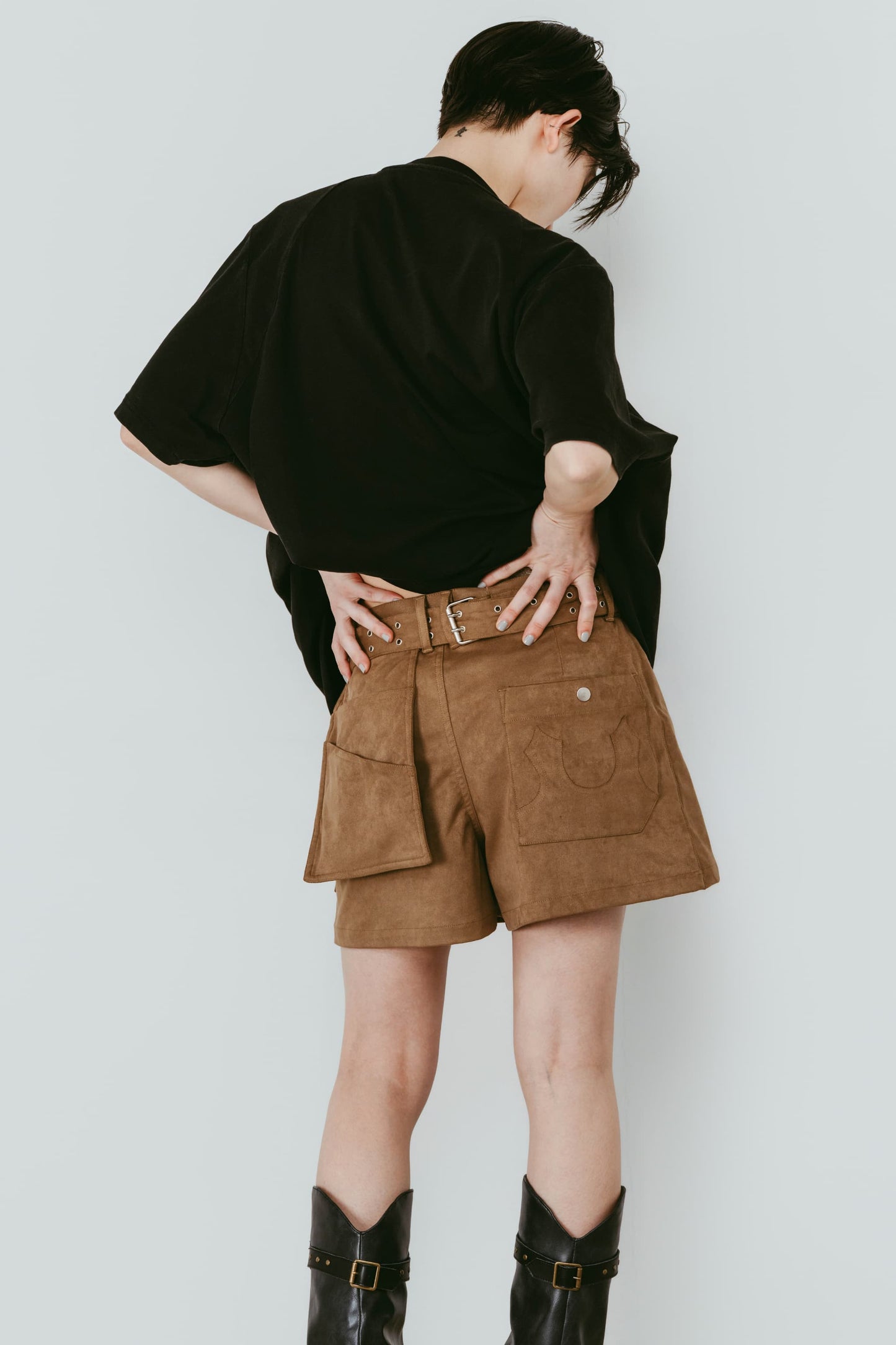 layered suede skort/brown