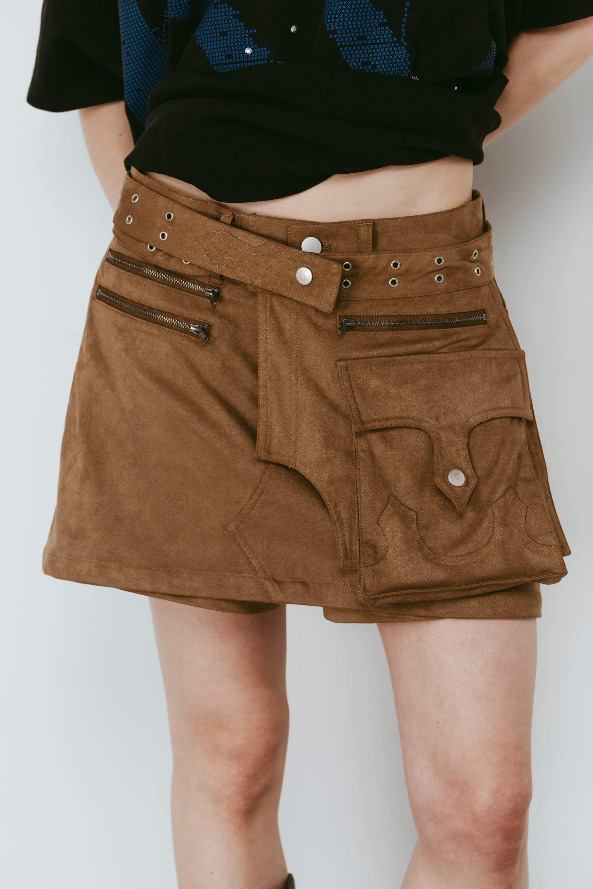 layered suede skort/brown