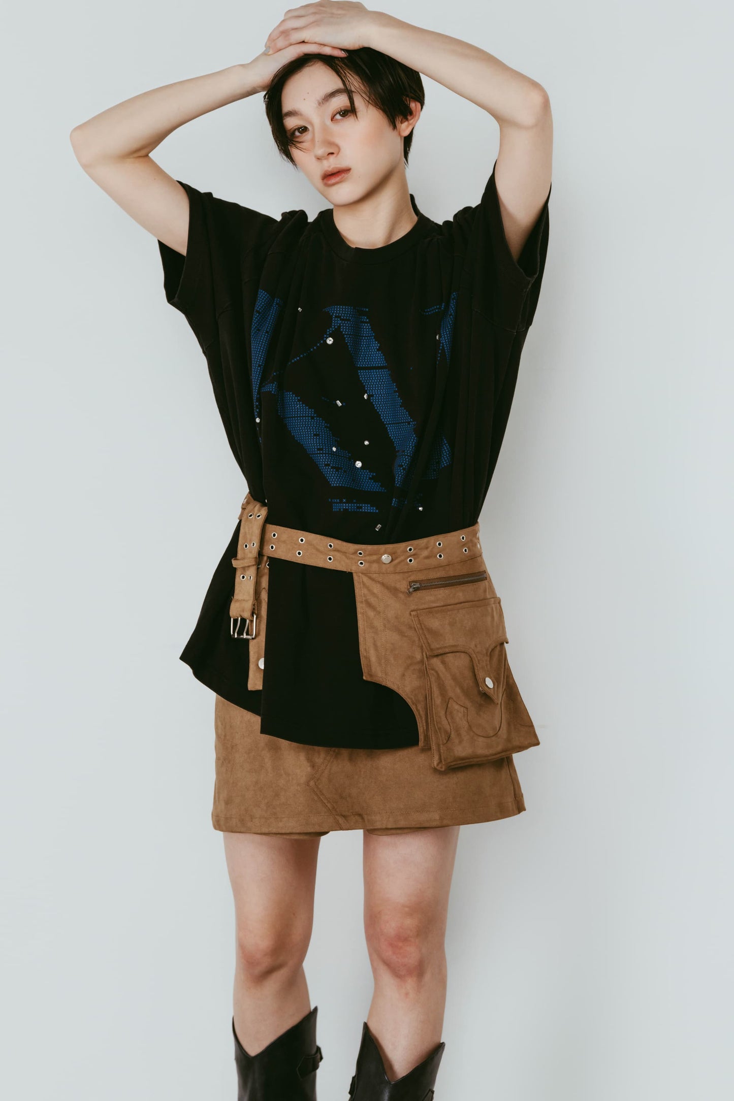 layered suede skort/brown