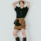tuck detail oversized tee(unisex)/black