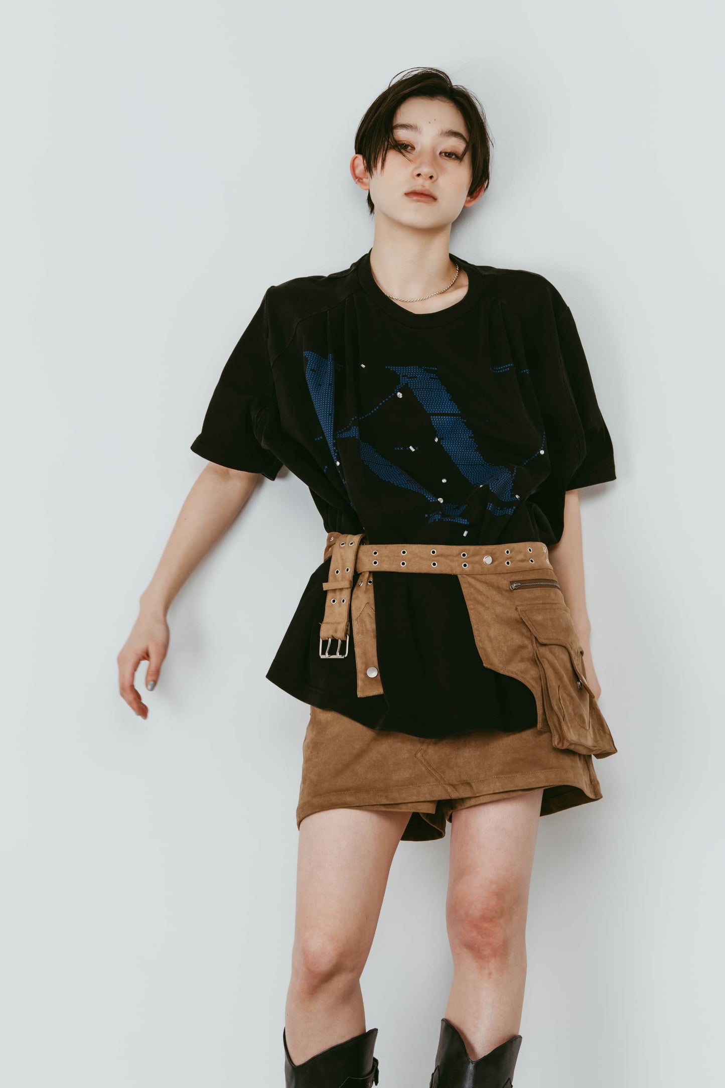 layered suede skort/brown