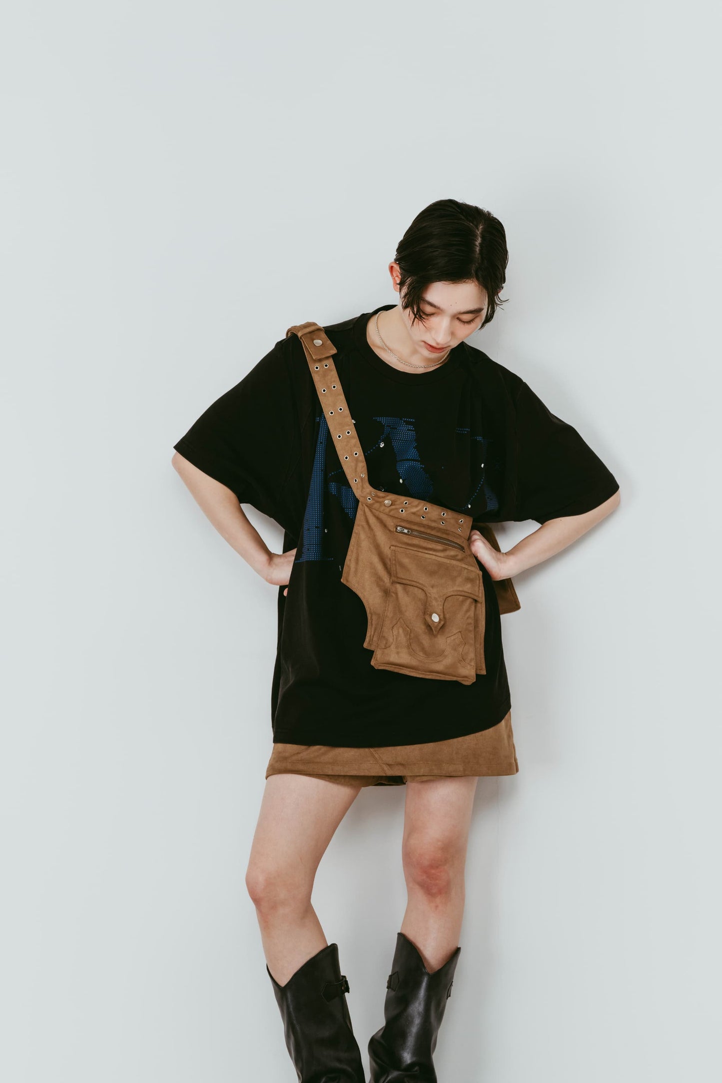 layered suede skort/brown