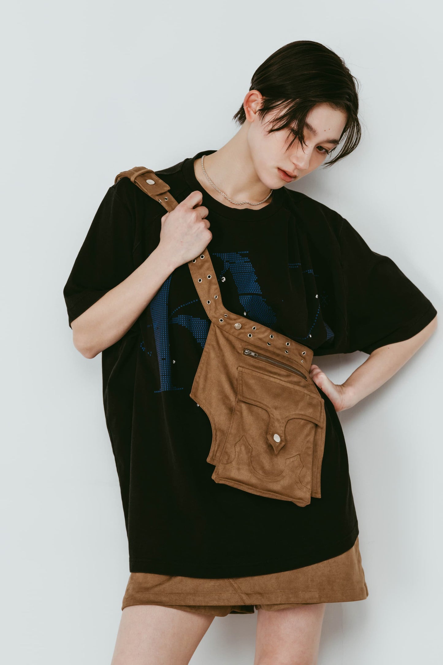 layered suede skort/brown