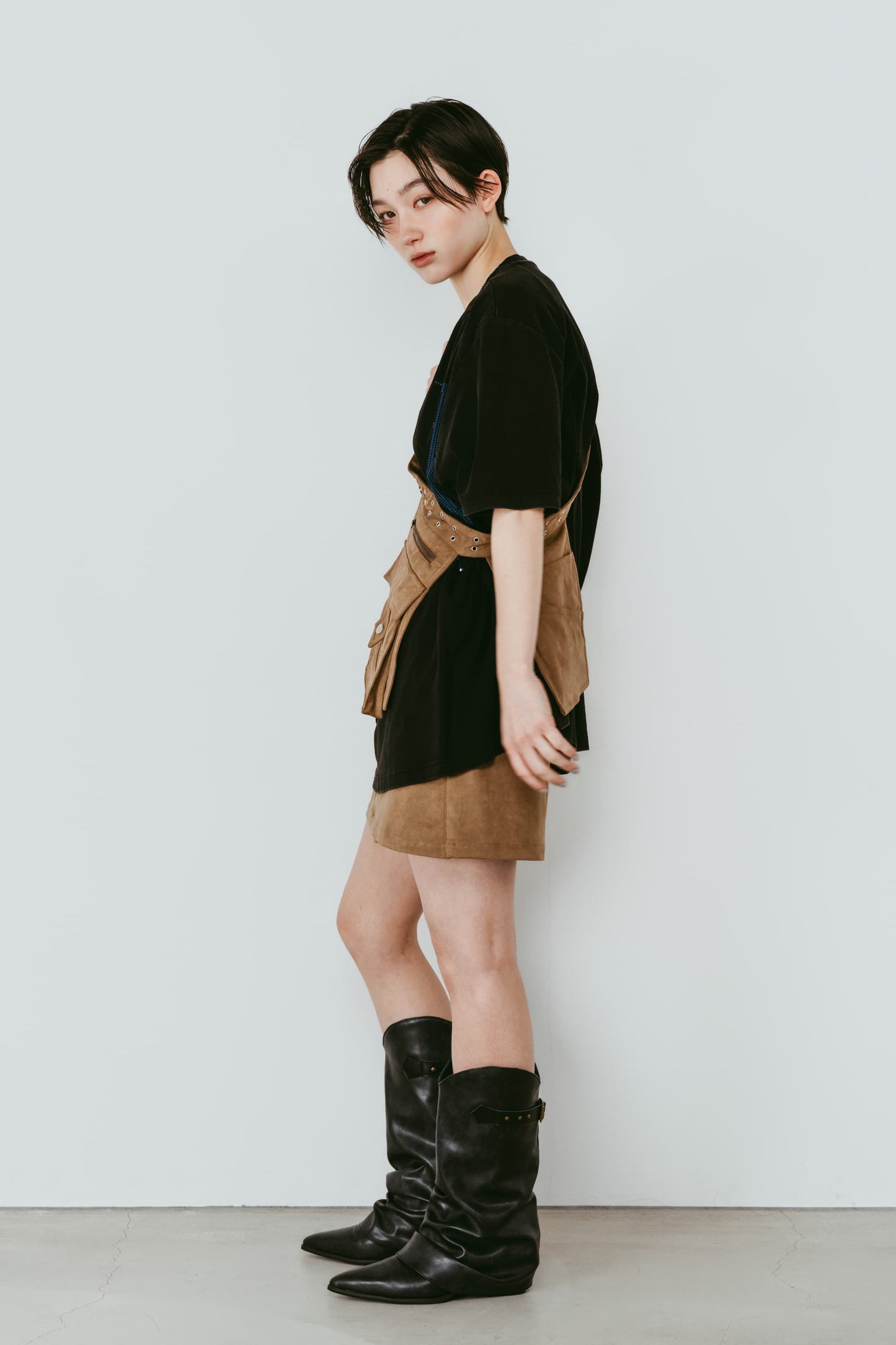 layered suede skort/brown