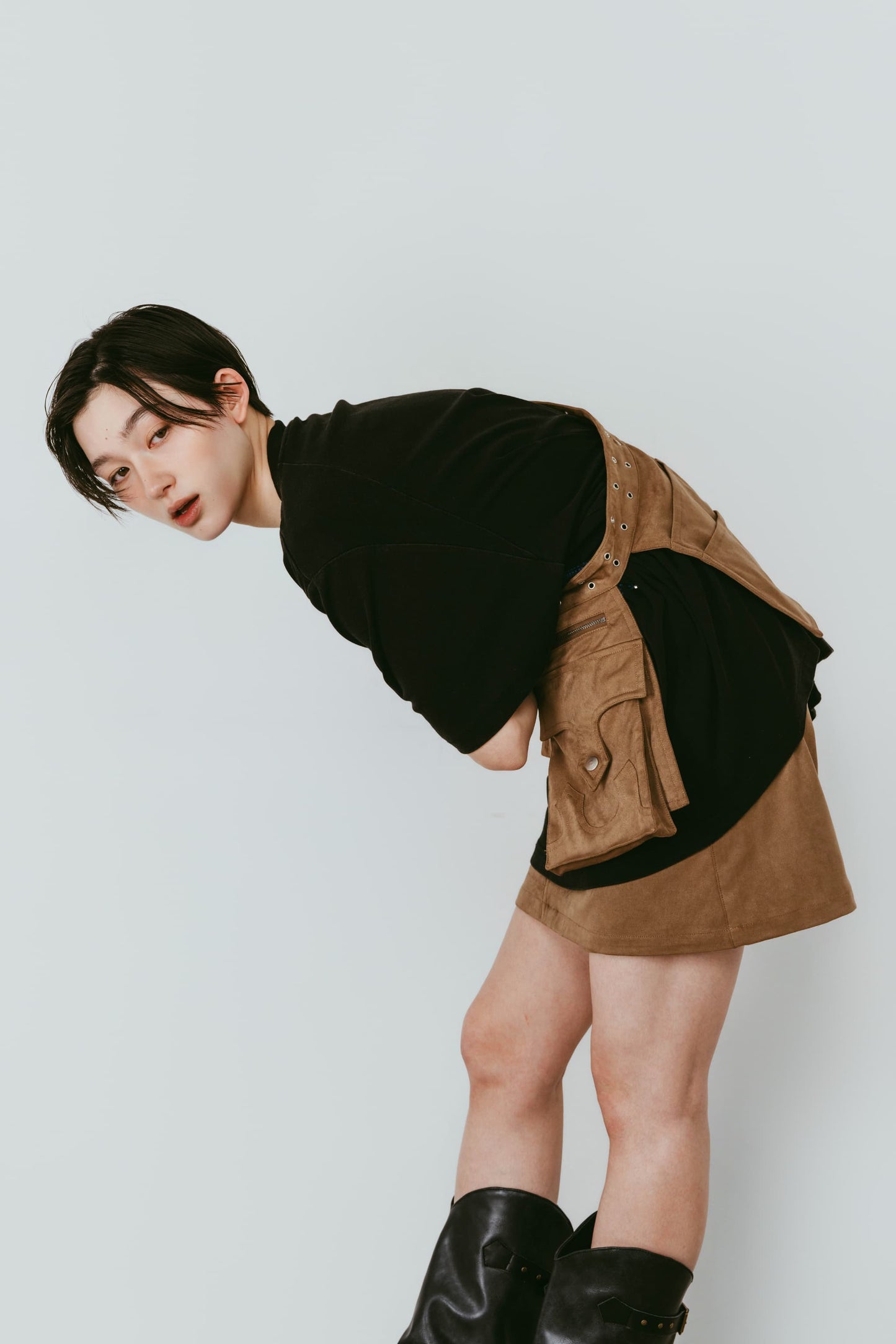 layered suede skort/brown