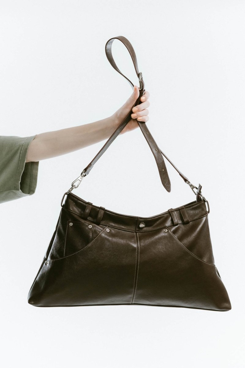 leather denim shoulder bag/2color