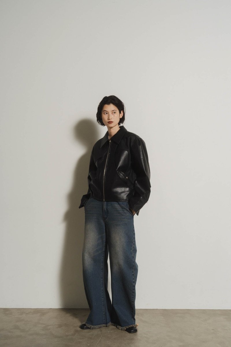 leather riders blouson(unisex)/black - KNUTH MARF