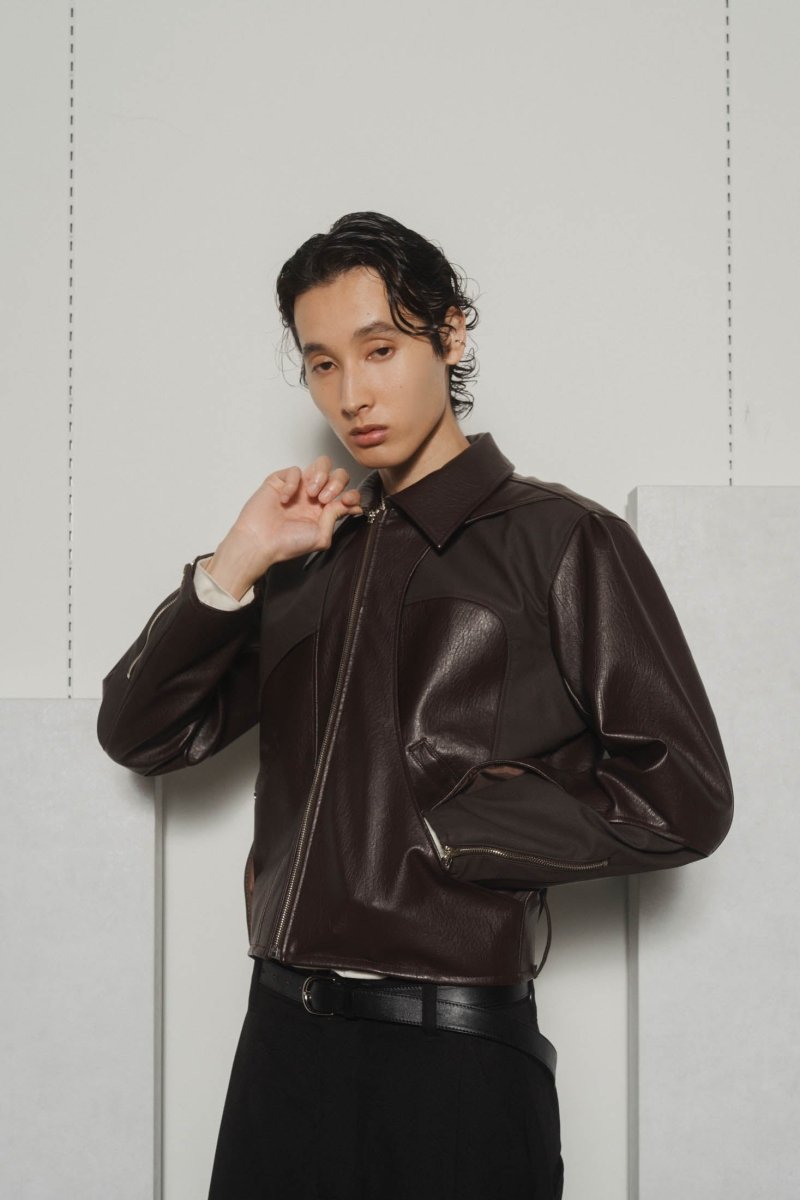 leather riders blouson(unisex)/brown - KNUTH MARF