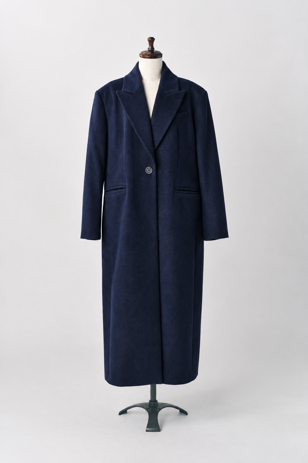 single-breasted long coat/navy