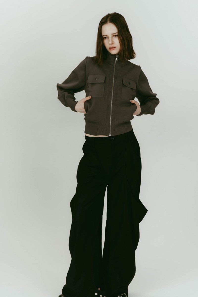 pocket zip up knit/gray