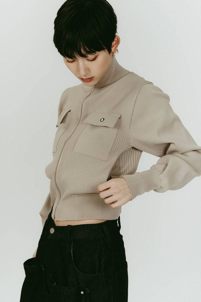 pocket zip up knit/sandbeige - KNUTH MARF