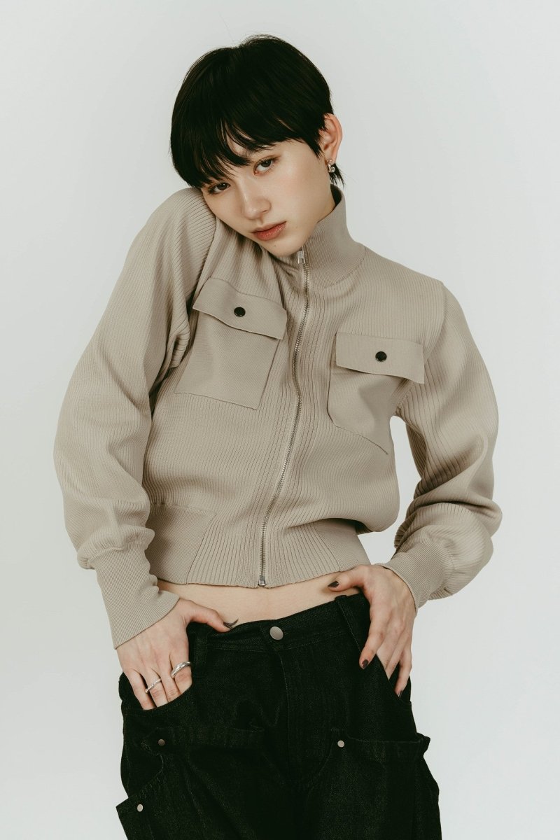 pocket zip up knit/sandbeige | KNUTH MARF