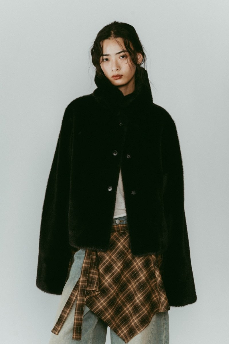 point collar fur coat/black - KNUTH MARF