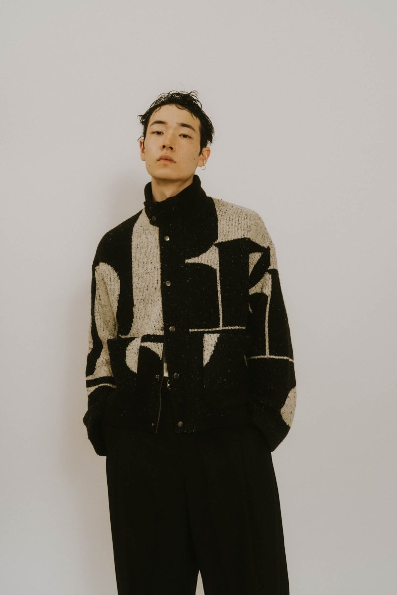  - Pre order sales - accent pattern knit jacket(unisex)/black(Shipping 12/27~) - KNUTH MARF