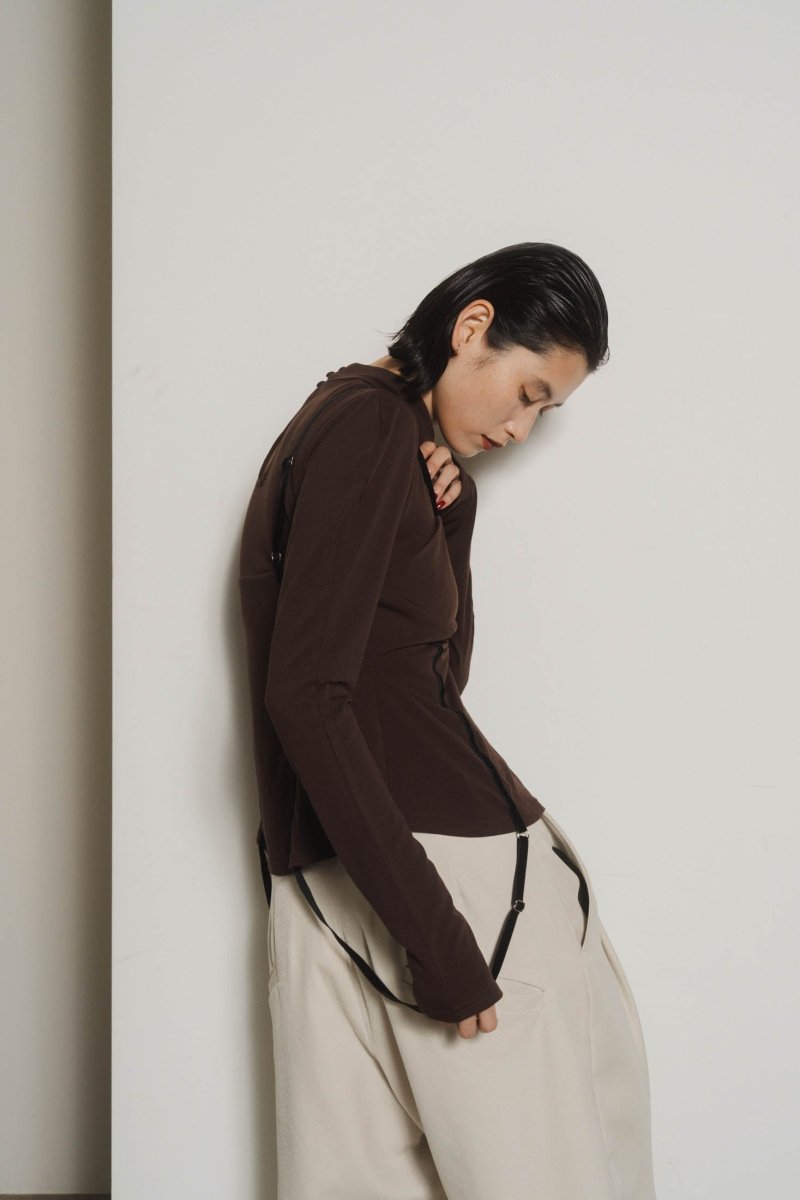 puff sleeves docking tops/gray,brown - KNUTH MARF