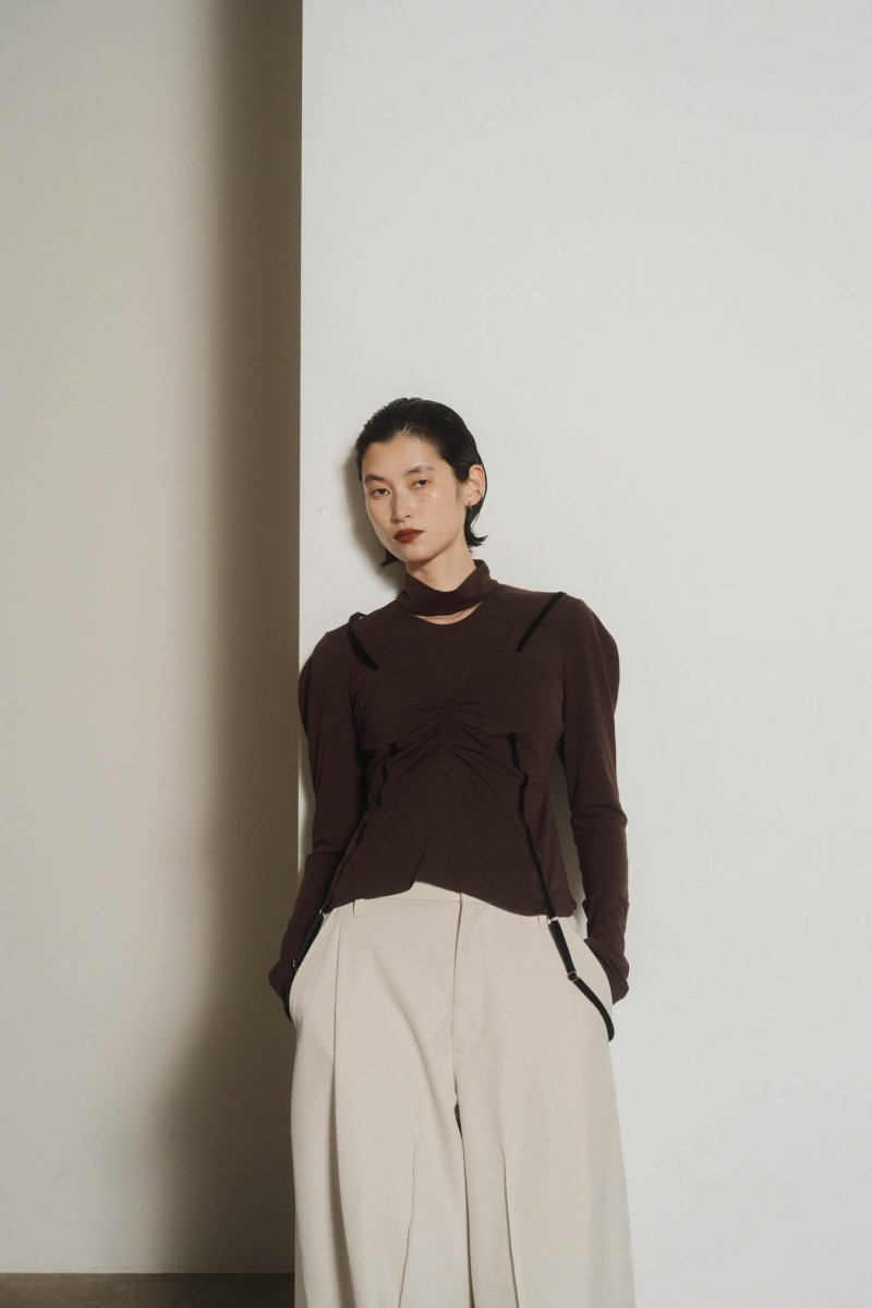 puff sleeves docking tops/gray,brown - KNUTH MARF