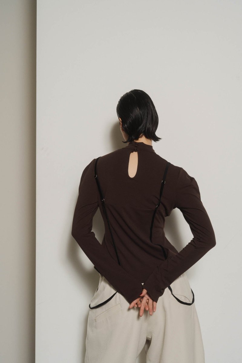 puff sleeves docking tops/gray,brown - KNUTH MARF