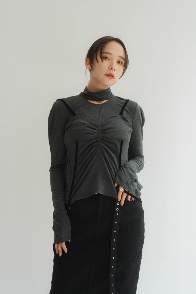 puff sleeves docking tops/gray,brown - KNUTH MARF