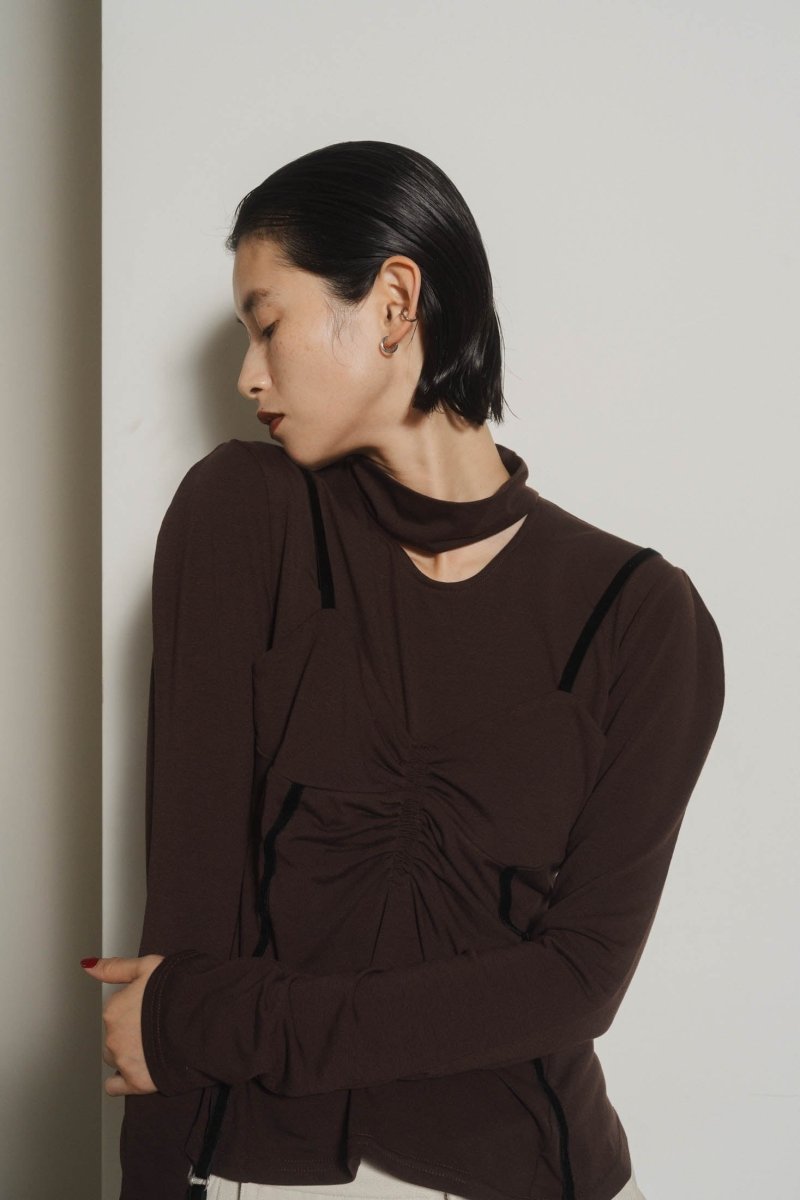 puff sleeves docking tops/gray,brown - KNUTH MARF