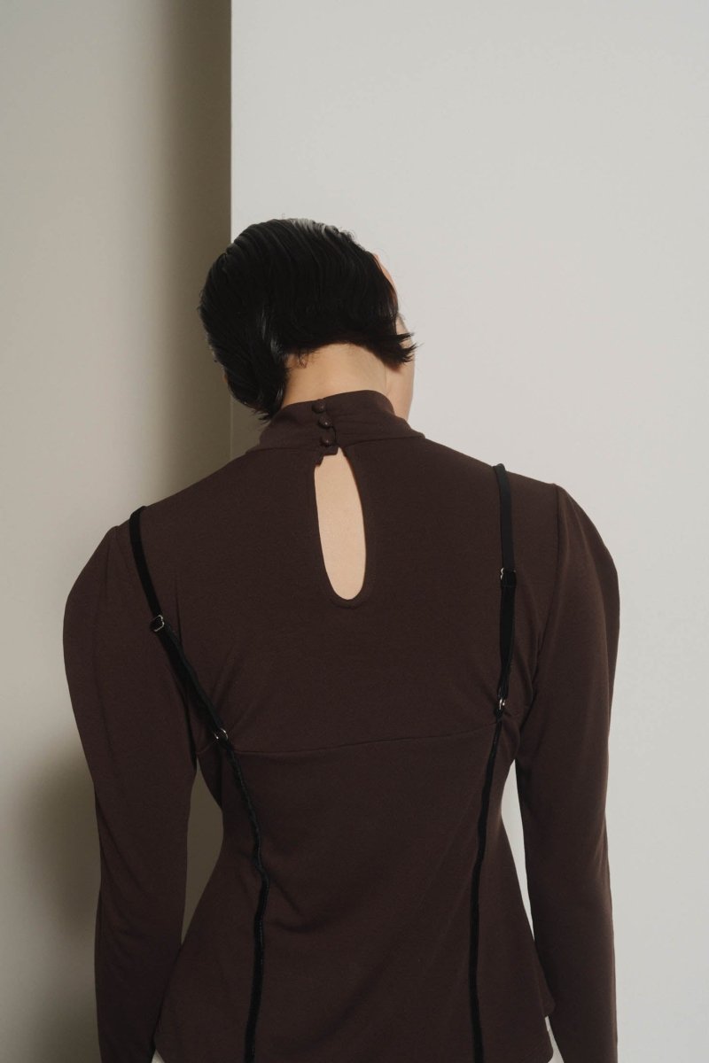 puff sleeves docking tops/gray,brown - KNUTH MARF