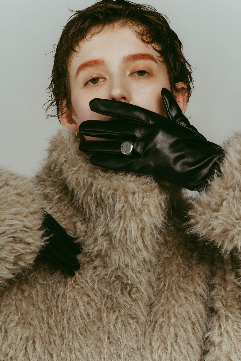 ringed leather gloves/black - KNUTH MARF